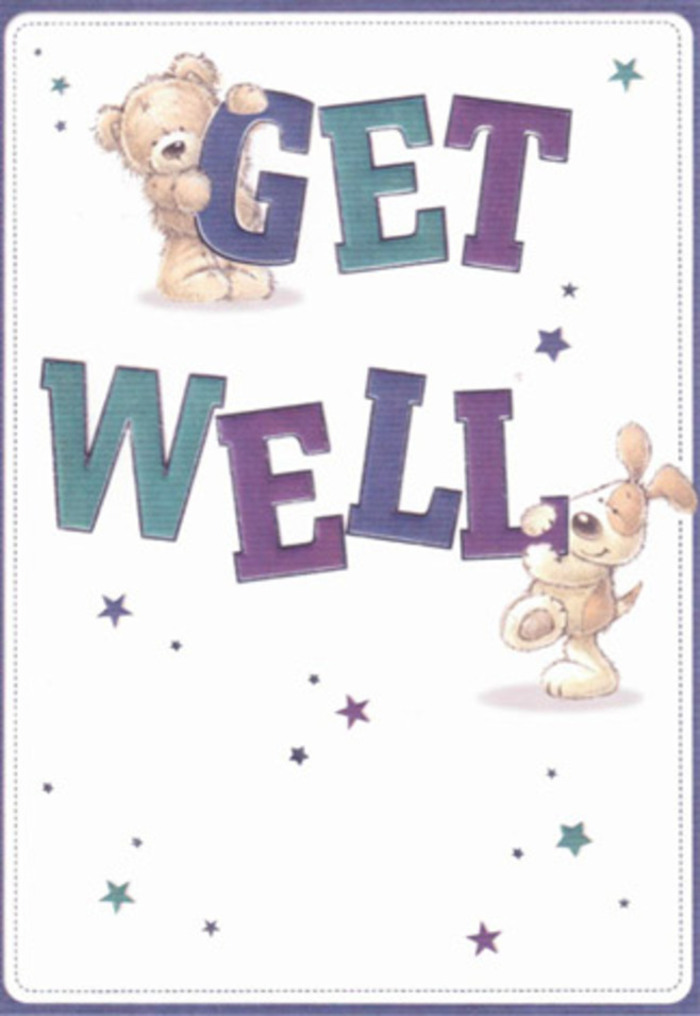 This get well card, inspired by Archway's enduring sense of community, is a joyous portrait of compassion and encouragement. Central to the illustration are the beloved figures of a bear and a puppy, captured mid-gesture as they share an uplifting message. Playful bursts of stars-painted in blues, purples, and aquas-dot the soft, luminous background, recalling the gentle sparkle of morning dew on Dartmouth Park Hill. The large, buoyant lettering is shaded in rich gradients, standing out with friendly confidence and mirroring the vibrant energy of Archway Market. The artists' attention to tactile detail is unmistakable: you can sense the downy plush of the bear and the velvety softness of the puppy's ears, depicted so vividly that their comforting presence feels near. It's easy to imagine this card arriving alongside a thoughtfully arranged bouquet, the pairing offering solace and a touch of cheer to someone on the mend. The interplay of colour, light, and shape weaves a visual story that gently lifts the heart. Warmth all but radiates from the illustration-an emotional salve perfect for those recovering in the bustle or the quiet side streets of North London, carrying a sincere wish for swift healing and comfort in every brushstroke.